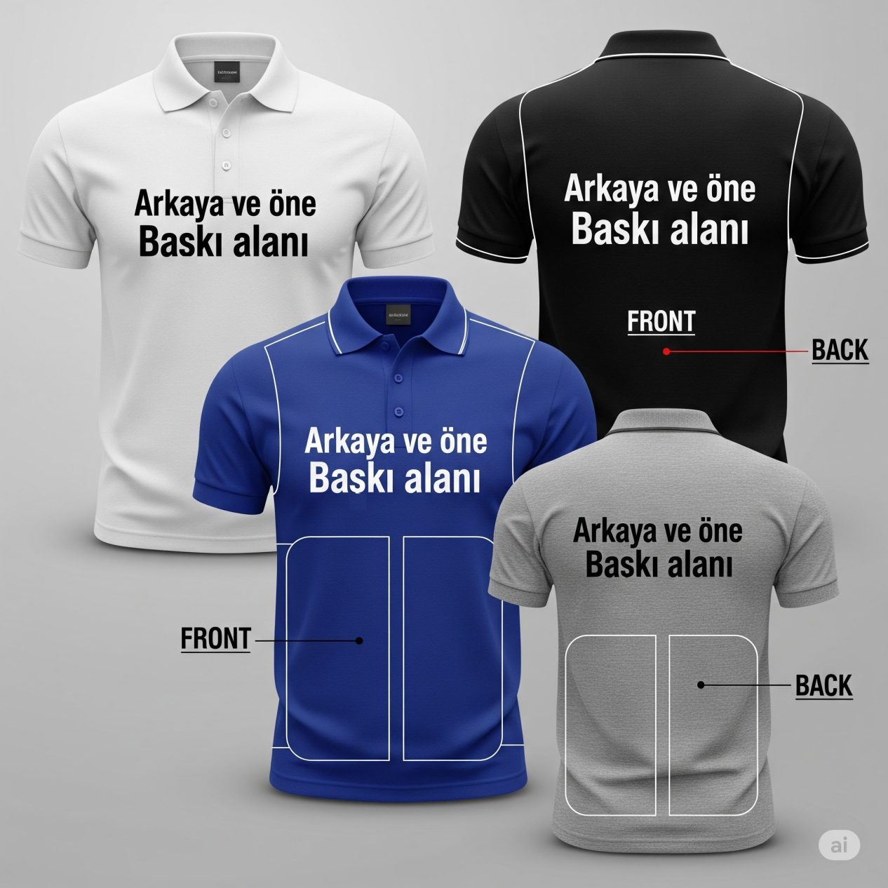 İş yerinize özel logo baskılı Polo yaka tişörtler (2 yön dahil)
